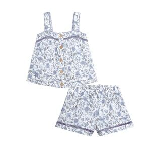 Jessica Simpson White and Light Blue Floral Girls' Tank & Shorts Set